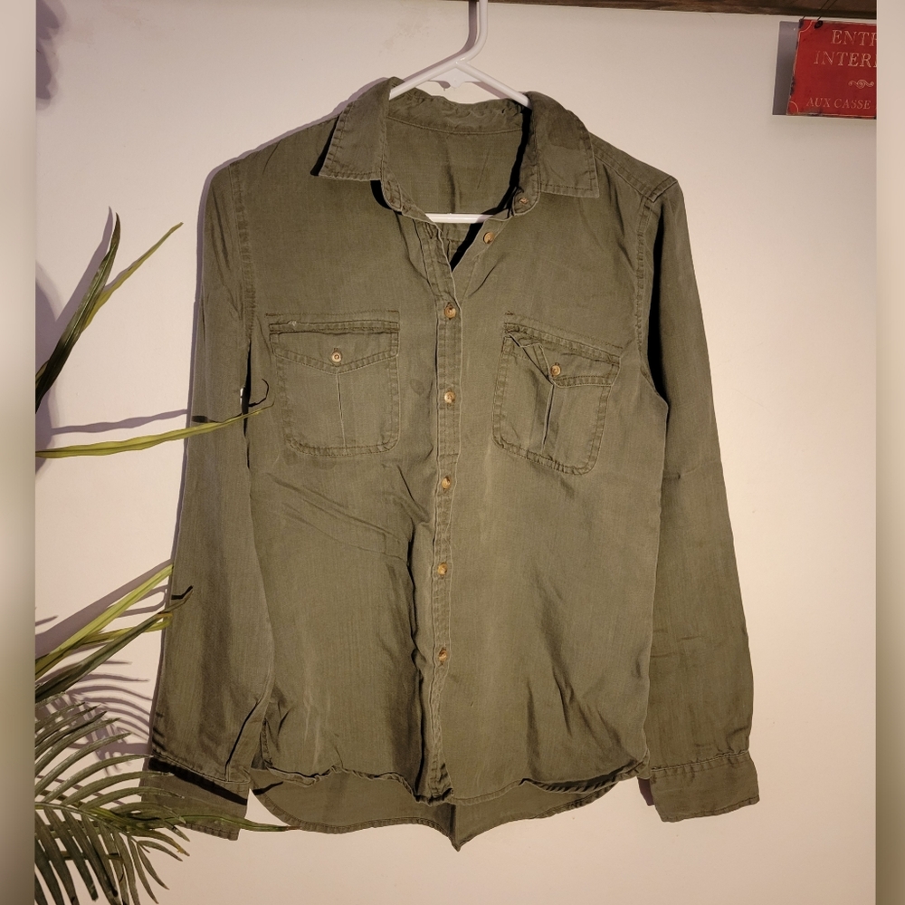 Olive green button down shirt
